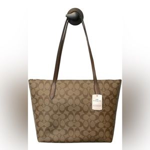 Coach, khaki/brown signature, leather tote
